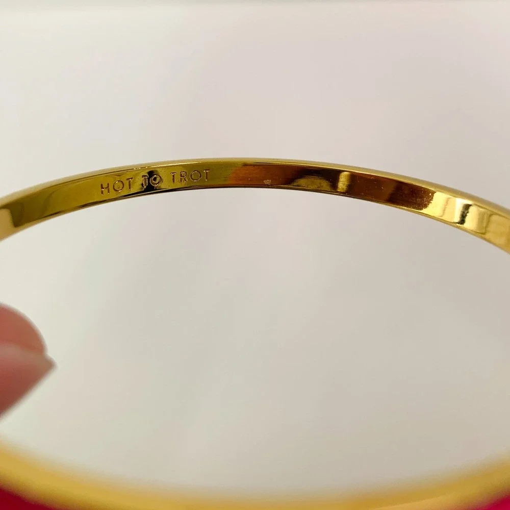 Kate Spade "Hot to Trot" Pink Gold Skinny‎ Bangle Bracelet Idiom - Picture 9 of 13